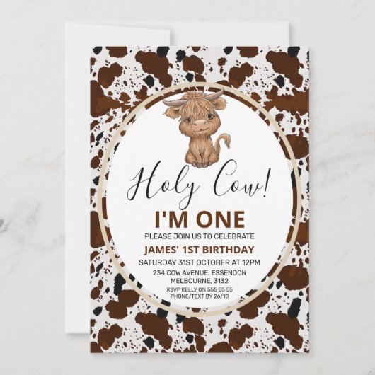 Invitation Highland Cow Cow Imprimer 1er anniversaire (Devant)
