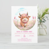 Invitation Highland Cow et Fleur sauvage Anniversaire (Debout devant)