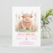 Invitation Highland Cow et Pampas Grass Girl Anniversaire (Debout devant)