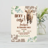 Invitation Highland Cow Farm Green Boy Anniversaire (Debout devant)