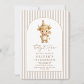 Invitation Highland Cow First Birthday Neutral (Devant)