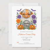 Invitation Highland Cow Fleurs fantômes Citrouille Halloween (Devant)