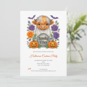 Invitation Highland Cow Fleurs fantômes Citrouille Halloween (Debout devant)