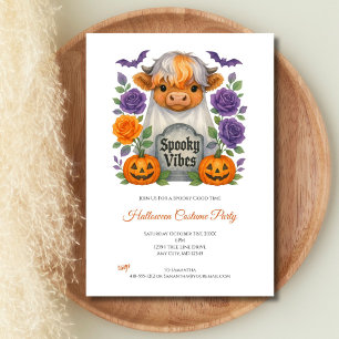 Invitation Highland Cow Fleurs fantômes Citrouille Halloween 