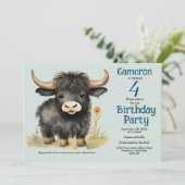 Invitation Highland Cow Genre Neutre Anniversaire (Debout devant)