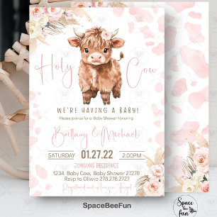 Invitation Highland Cow Holy Cow fille baby shower