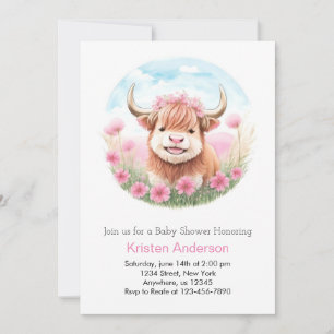 Invitation Highland Cow Meadow Pink Girl Baby shower