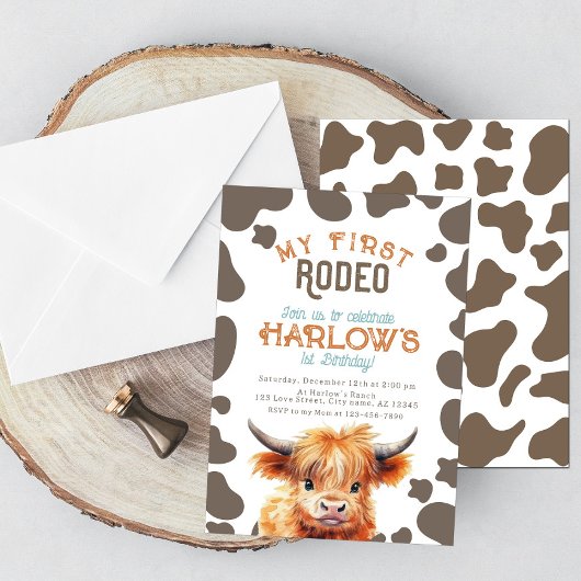 Invitation Highland Cow Mon premier rodéo 1er anniversaire