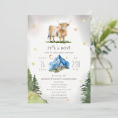 Invitation Highland Cow Moon Stars Mountain Baby Shower  (Debout devant)