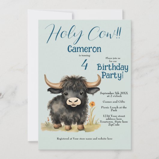 Invitation Highland Cow Neutral fête d'anniversaire (Devant)