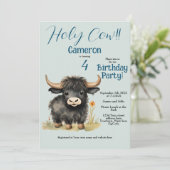 Invitation Highland Cow Neutral fête d'anniversaire (Debout devant)