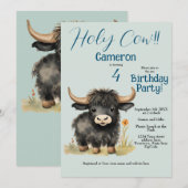 Invitation Highland Cow Neutral fête d'anniversaire (Devant / Derrière)
