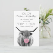 Invitation Highland Cow noir et blanc Baby shower (Debout devant)