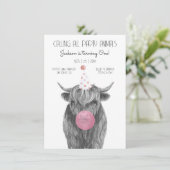 Invitation Highland Cow noir et blanc fête d'anniversaire (Debout devant)