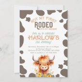 Invitation Highland Cow Pas Mon Premier Rodéo Cowgirl Anniver (Devant)