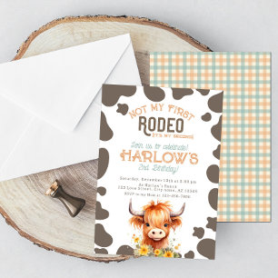 Invitation Highland Cow Pas Mon Premier Rodéo Cowgirl Anniver
