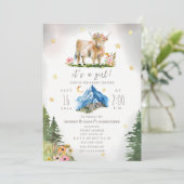 Invitation Highland Cow Stars Floral Mountain Baby Shower  (Debout devant)