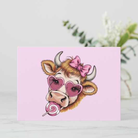 Invitation Highland Cow Valentine Coquette Saint-Valentin (Debout devant)