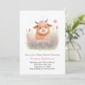 Invitation Highland Cow Watercolor Baby shower fille (Debout devant)