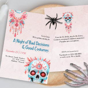 Invitation Hilaire Pink Blue Sugar Skull Drôle Halloween