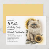 Invitation Himalayan Kitten Chat Sunflowers 100e anniversaire (Devant / Derrière)