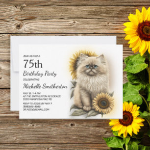 Invitation Himalayan Kitten Chat Sunflowers 75e anniversaire