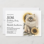 Invitation Himalayan Kitten Chat Tournesols 80e anniversaire (Devant)