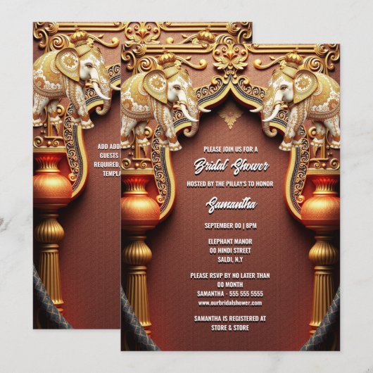 Invitation Hindi Hindou indien éléphants de la nuptiale royal (Devant / Derrière)