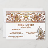 Invitation Hindi mariée indienne or paon plumes henné chic (Devant)