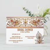 Invitation Hindi mariée indienne or paon plumes henné chic (Debout devant)