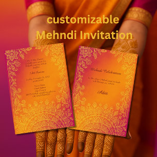 Invitation hindu floral coloré mehndi mandala
