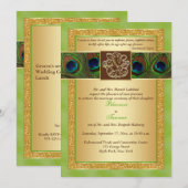 Invitation Hindu Ganesh Green, Gold Peacock Wedding Invitatio (Devant / Derrière)