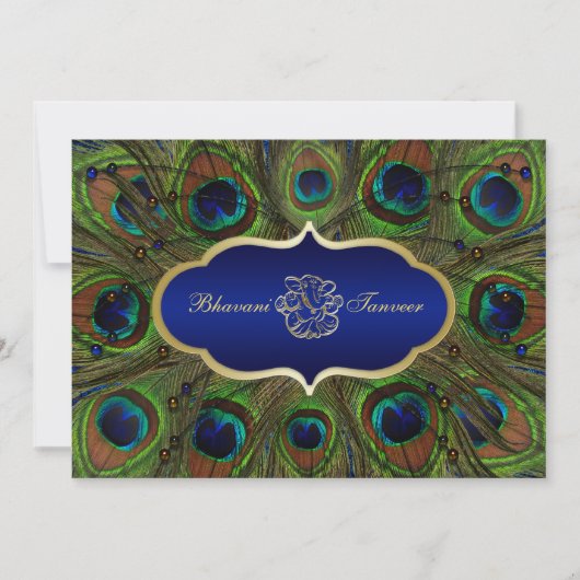 Invitation Hindu Ganesh Peacock Feaths Wedding Inviter Blue (Devant)
