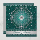 Invitation Hindu Ganesh Turquoise, Silver Scrolls Mariage Inv (Devant / Derrière)