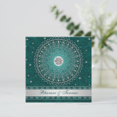 Invitation Hindu Ganesh Turquoise, Silver Scrolls Mariage Inv (Debout devant)