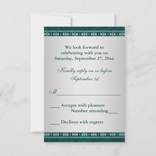 Invitation Hindu Ganesh Turquoise, Silver Scrolls Mariage RSV (Dos)