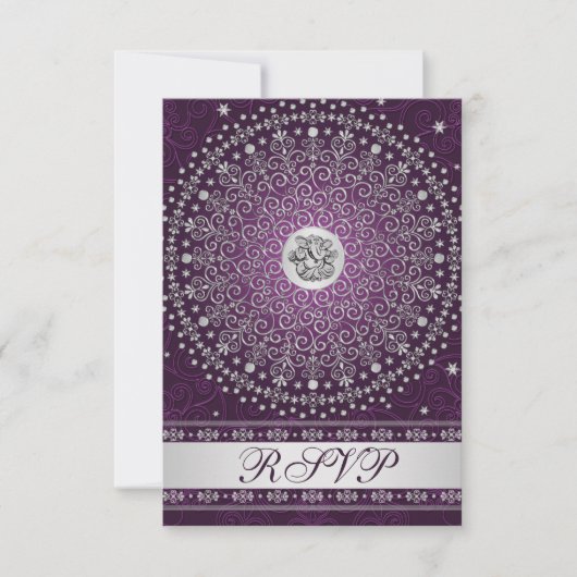 Invitation Hindu Ganesh Violet, Parchemins Argent Mariage RSV (Devant)