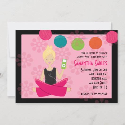 Invitation HIP et anniversaire SEIZE 5x7 SUPER du BONBON 16 (Devant)