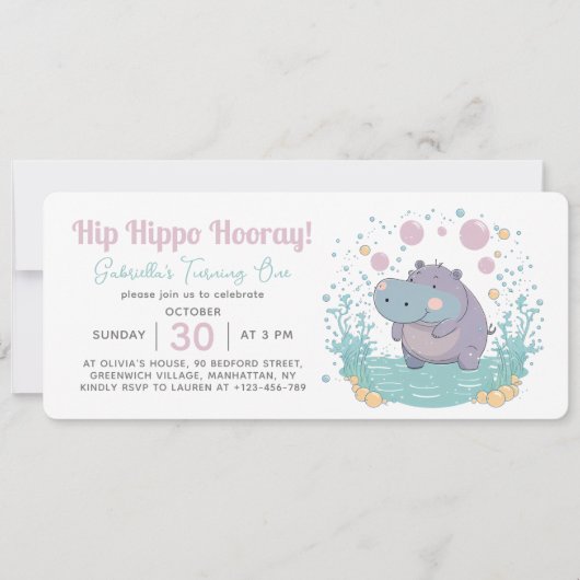 Invitation Hip Hippo Hooray Anniversaire de enfant Party (Devant)