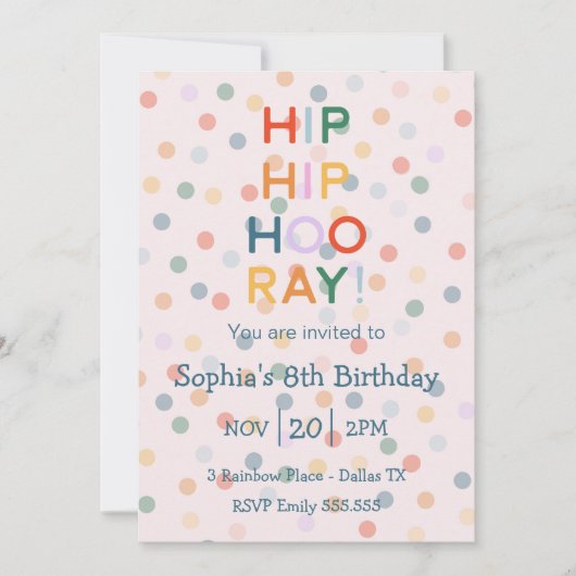 Invitation Hip Hooray Boy Girl Anniversaire Party Rainbow (Devant)