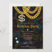 Invitation Hip Hop Gold Chain Graffiti 90's Birthday Party (Devant)