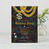 Invitation Hip Hop Gold Chain Graffiti 90's Birthday Party (Debout devant)