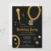 Invitation Hip Hop Gold Chain Microphone 80's 90's Birthday (Devant)