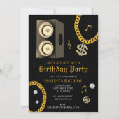 Invitation Hip Hop Gold Chain Subwoofer 80's 90's Birthday (Devant)