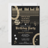 Invitation Hip Hop Rap Music Gold Link Chain 90's Birthday (Devant)