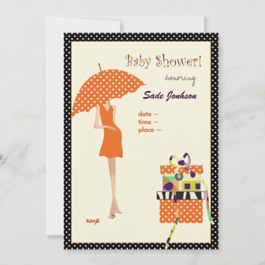 Invitation Hip Mama Baby shower/ orange/ pois (Devant)
