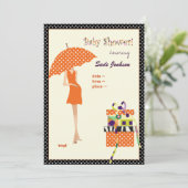 Invitation Hip Mama Baby shower/ orange/ pois (Debout devant)