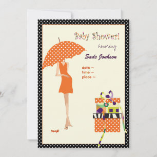 Invitation Hip Mama Baby shower/ orange/ pois