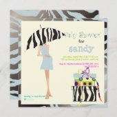 Invitation Hip mama, baby shower zèbre bleu argenté (Devant / Derrière)