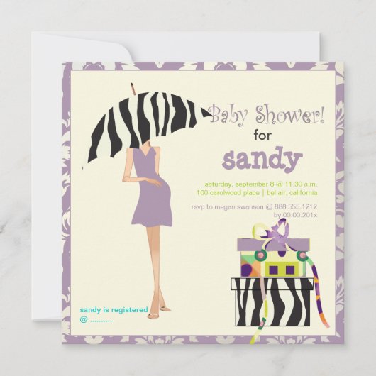 Invitation Hip mama, damas violet/baby shower zèbre (Devant)